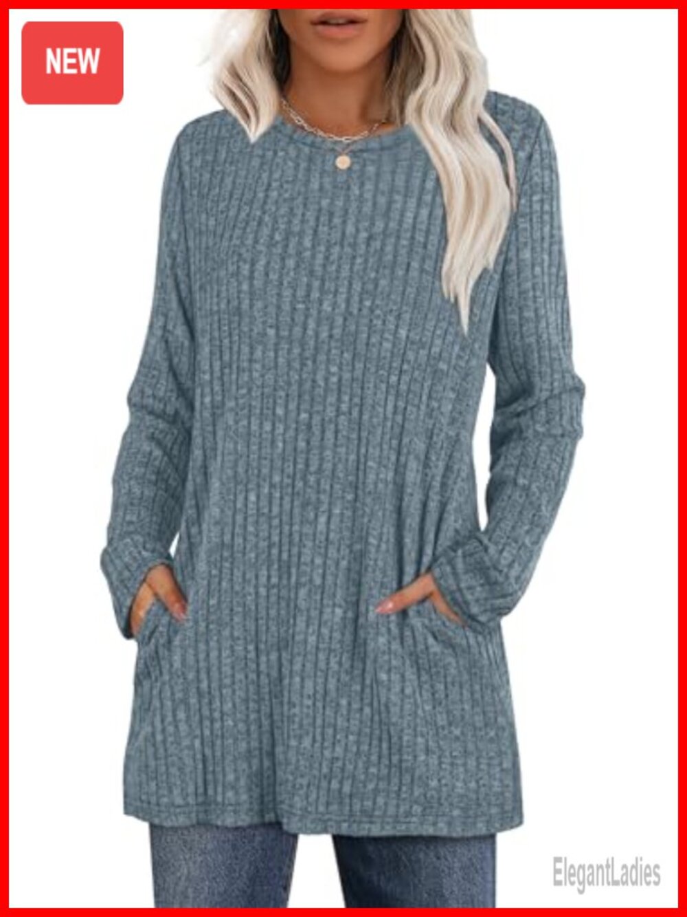 Womens Long Sleeve Tunic Top Loose Fit Crewneck Pullover with Pockets